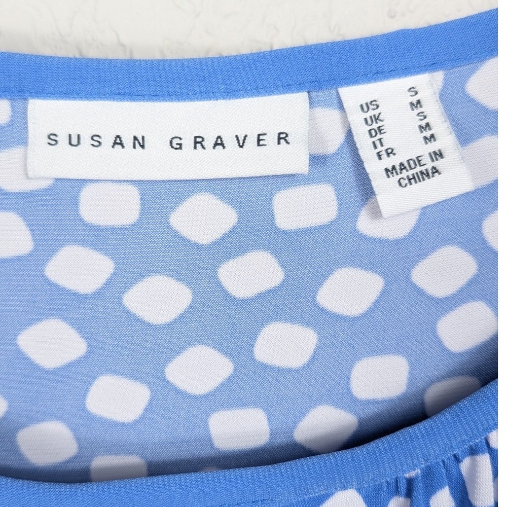 Susan Graver‎ Blue White Dot Keyhole Neck Short Sleeve Tunic Top Women's Size S - Picture 4 of 8